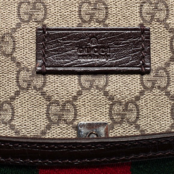 GUCCI Brown/Beige GG Supremes Canvas and Leather Web Business Briefcase Bag - Picture 6 of 8